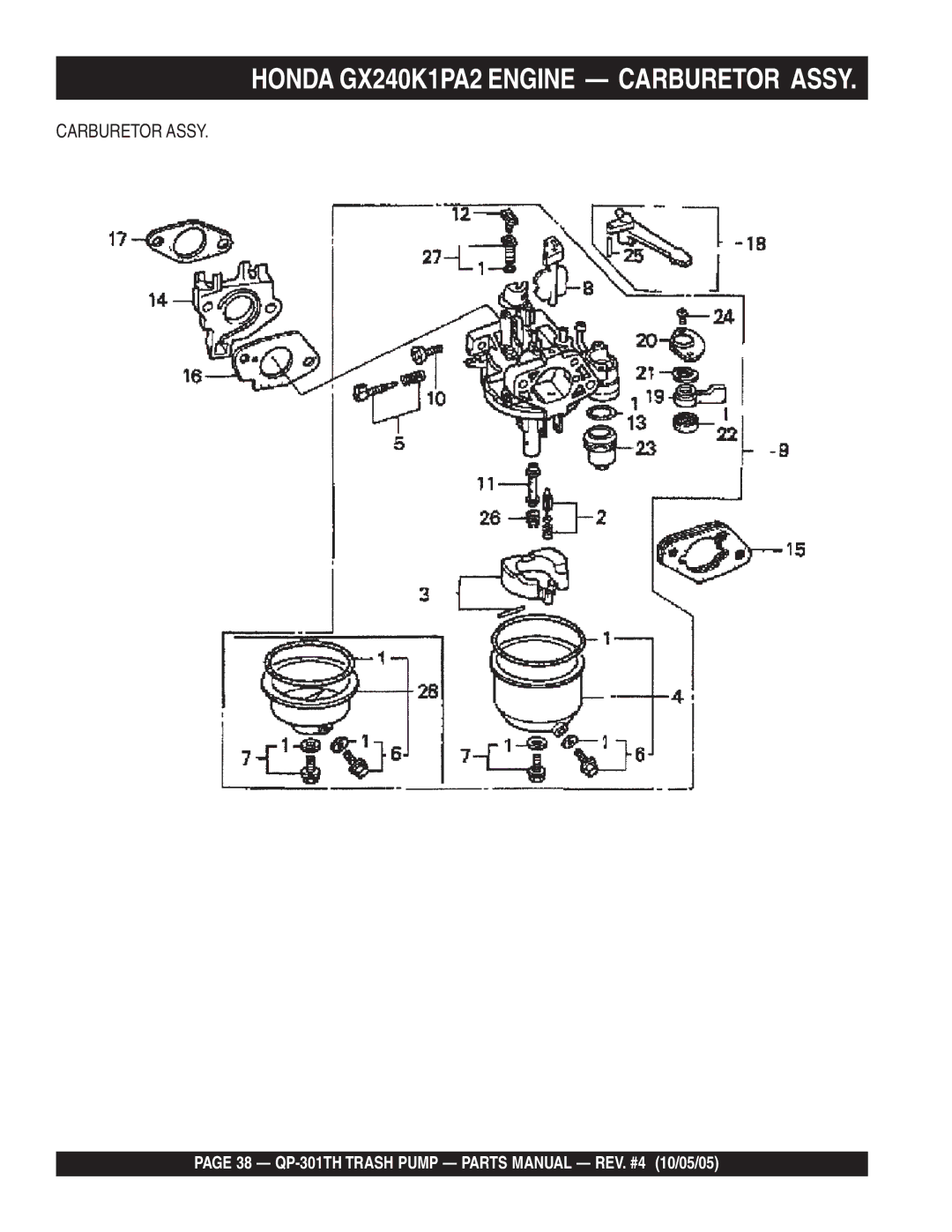 Multiquip QP-301TH manual Honda GX240K1PA2 Engine Carburetor Assy 