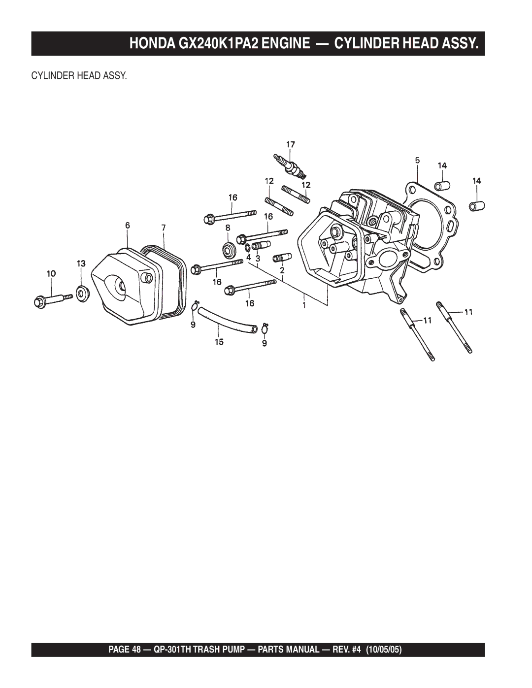 Multiquip QP-301TH manual Honda GX240K1PA2 Engine Cylinder Head Assy 