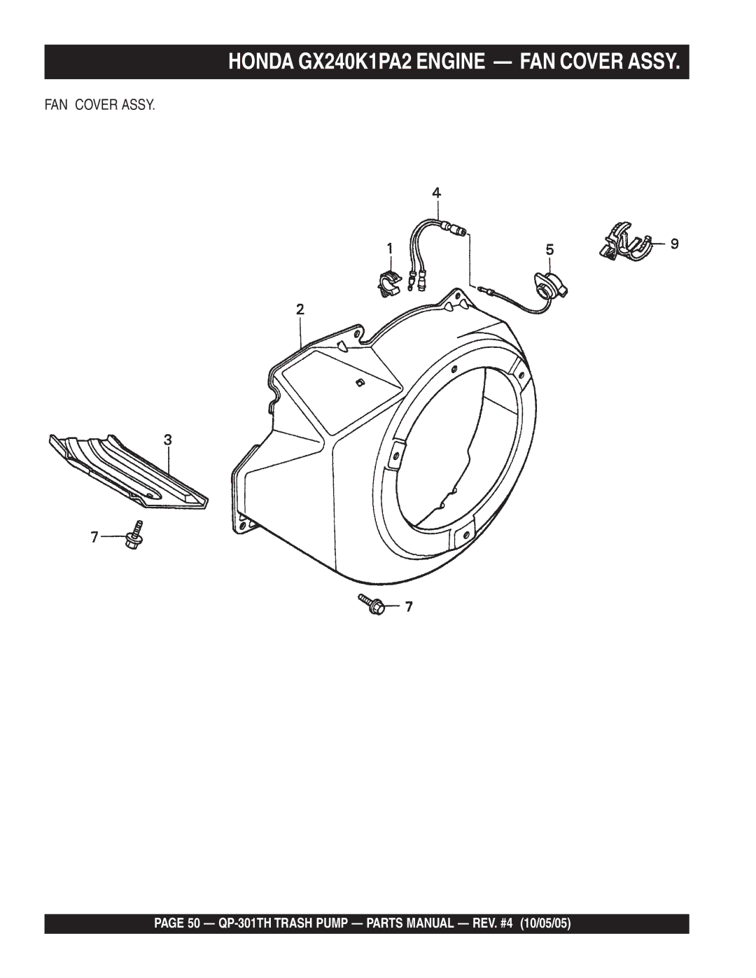 Multiquip QP-301TH manual Honda GX240K1PA2 Engine FAN Cover Assy 