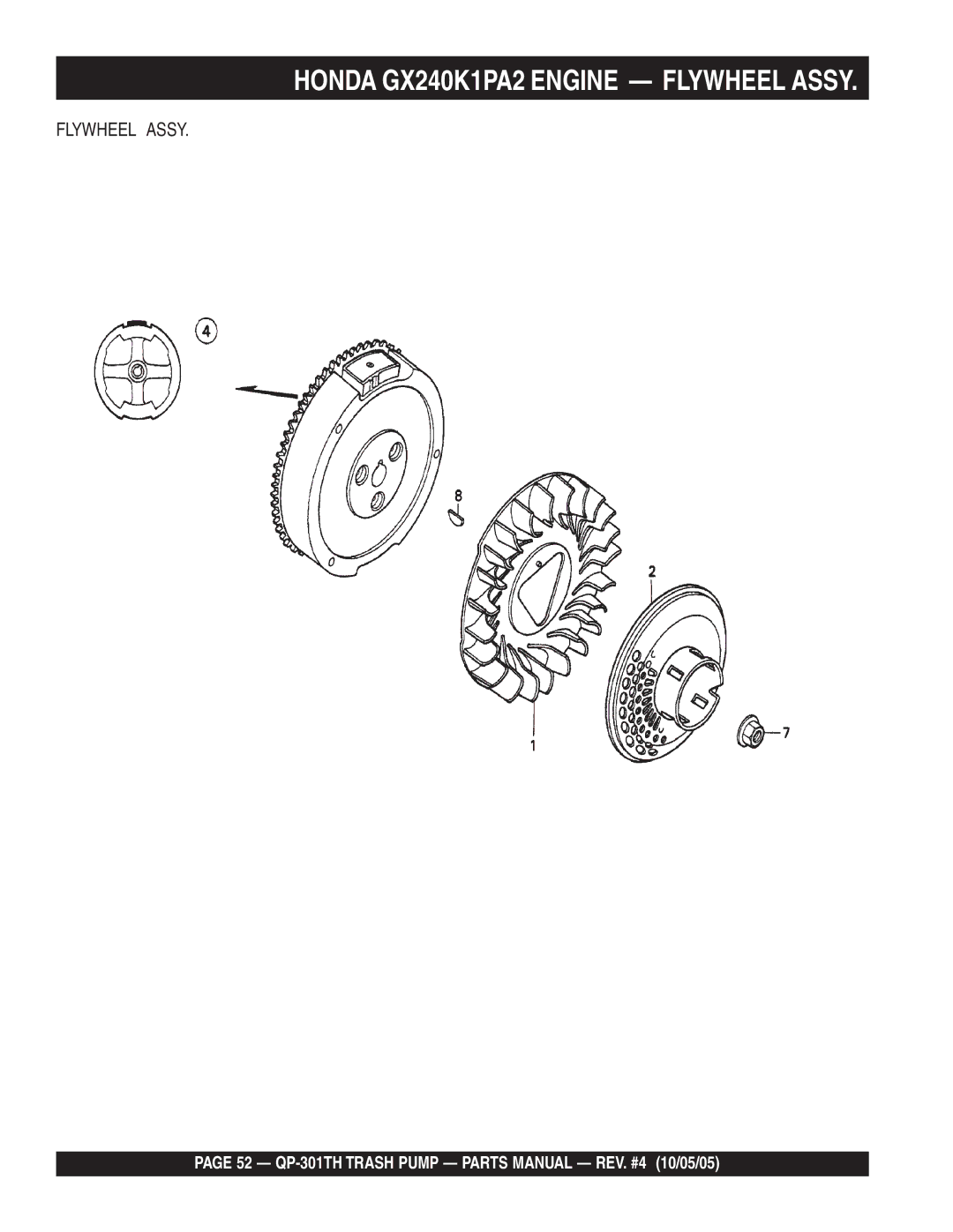 Multiquip QP-301TH manual Honda GX240K1PA2 Engine Flywheel Assy 