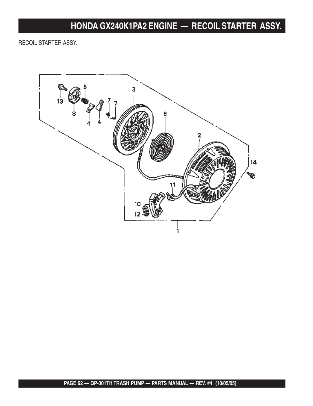 Multiquip QP-301TH manual Honda GX240K1PA2 Engine Recoil Starter Assy 