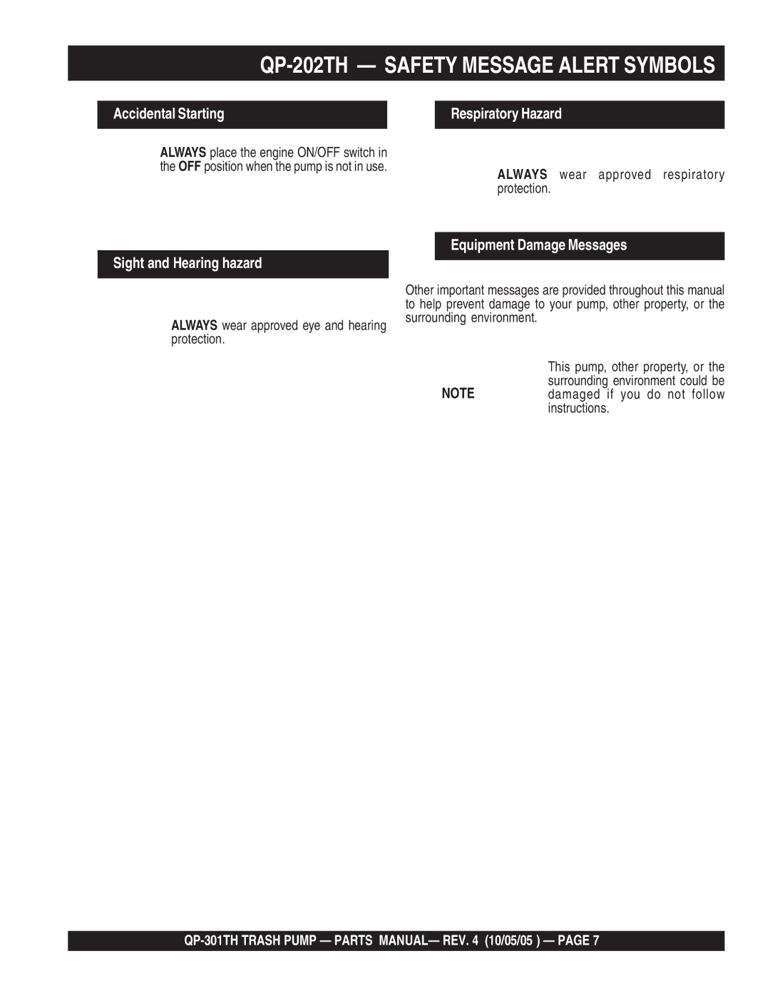 Multiquip QP-301TH manual Accidental Starting 