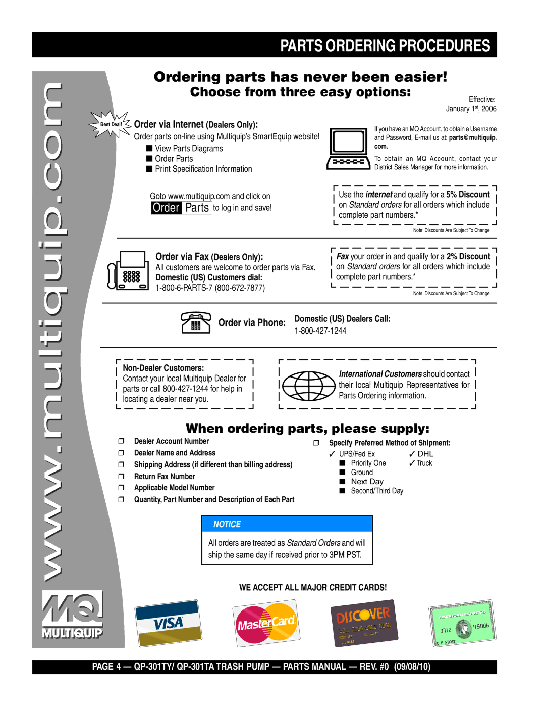 Multiquip Qp-301ty, qp-301ta manual Parts Ordering Procedures, Ordering parts has never been easier 