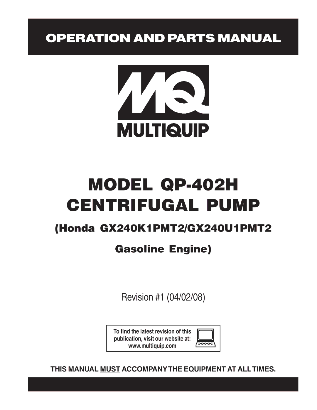 Multiquip qp-402h manual Model QP-402H Centrifugal Pump 