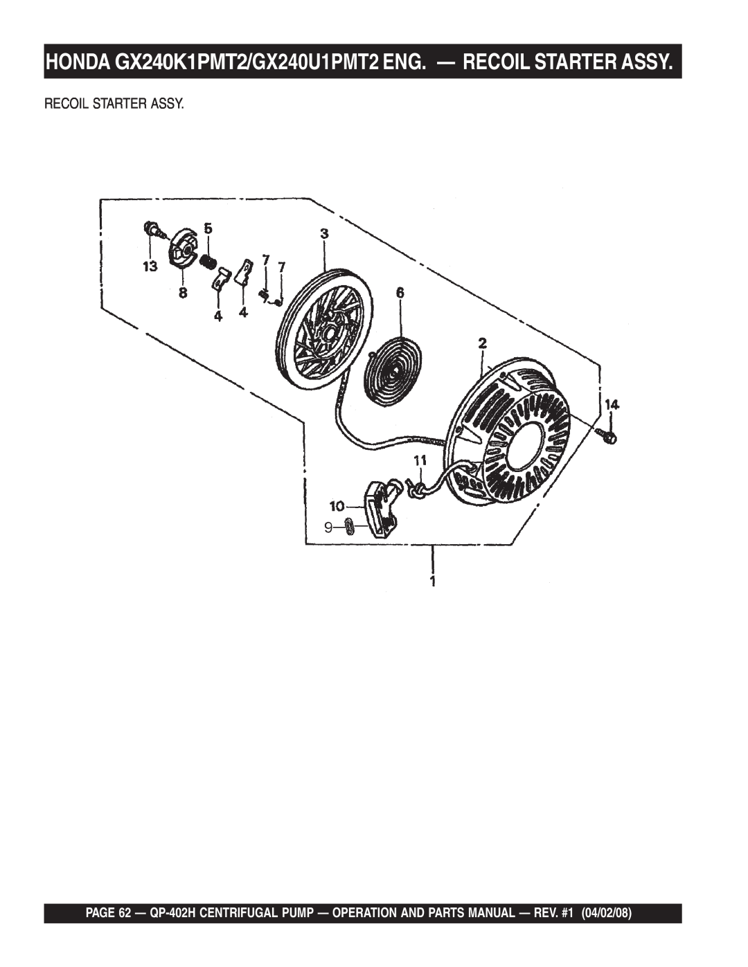 Multiquip qp-402h manual Recoil Starter Assy 