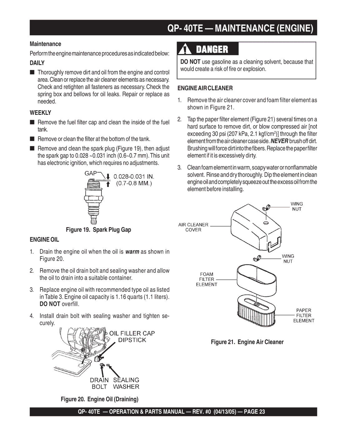 Multiquip QP-40TE manual QP- 40TE Maintenance Engine 