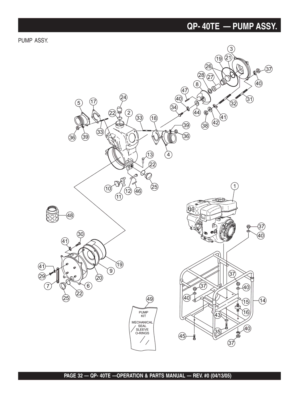 Multiquip QP-40TE manual QP- 40TE -OPERATION & Parts Manual REV. #0 04/13/05 