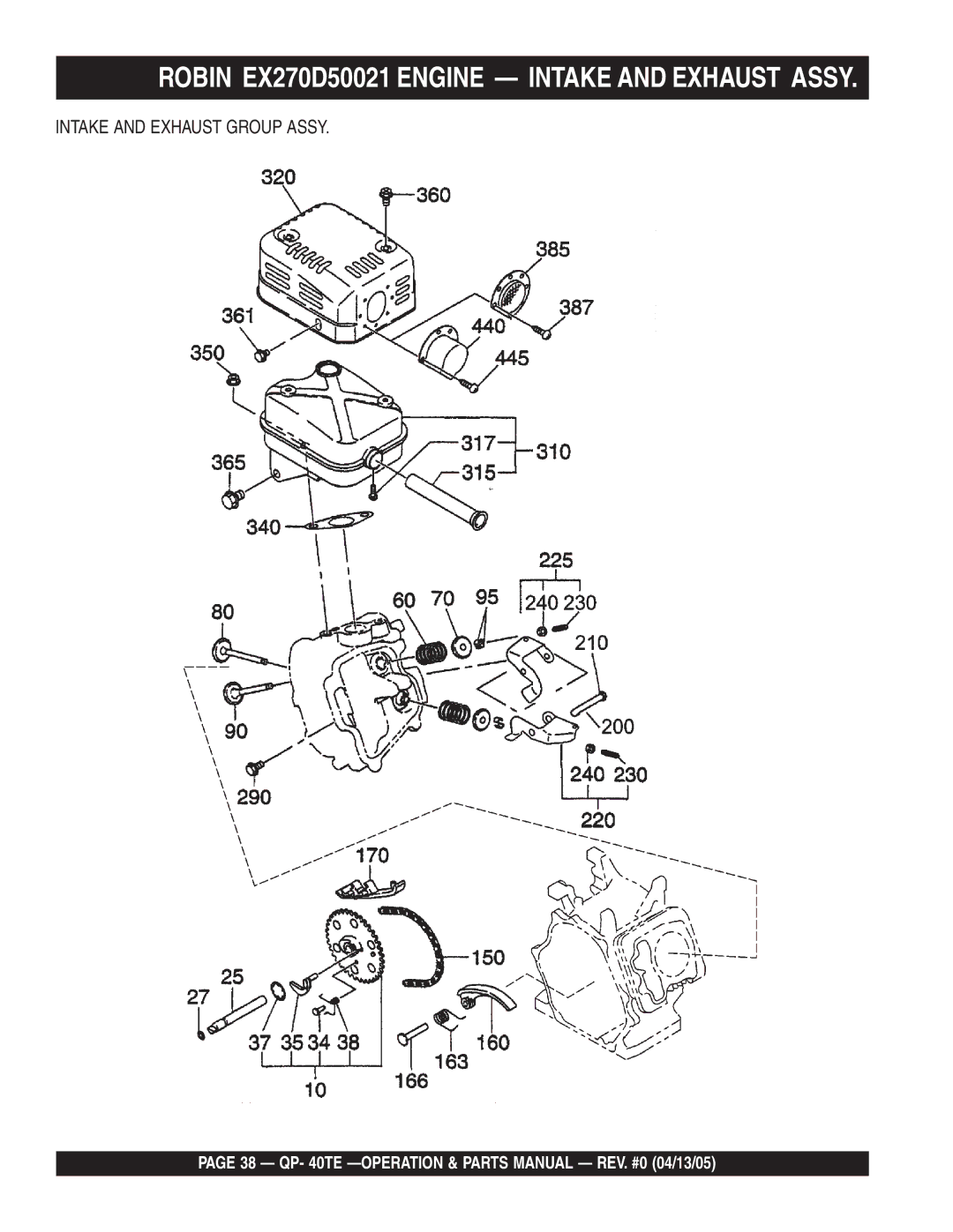 Multiquip QP-40TE manual Robin EX270D50021 Engine Intake and Exhaust Assy, Intake and Exhaust Group Assy 