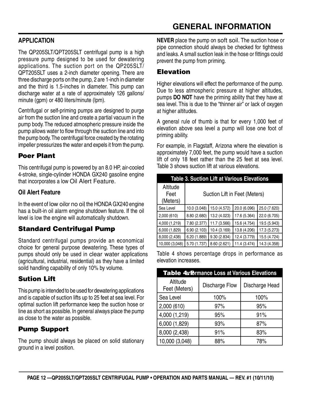 Multiquip QP205SLT, QPT205SLT manual General information 