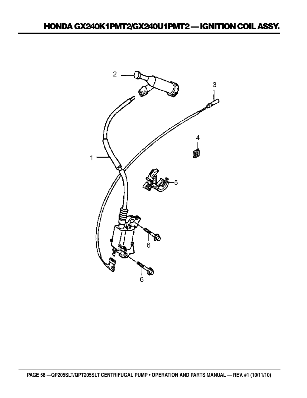 Multiquip QP205SLT, QPT205SLT manual Honda GX240K1PMT2/GX240U1PMT2 ignition coil assy 