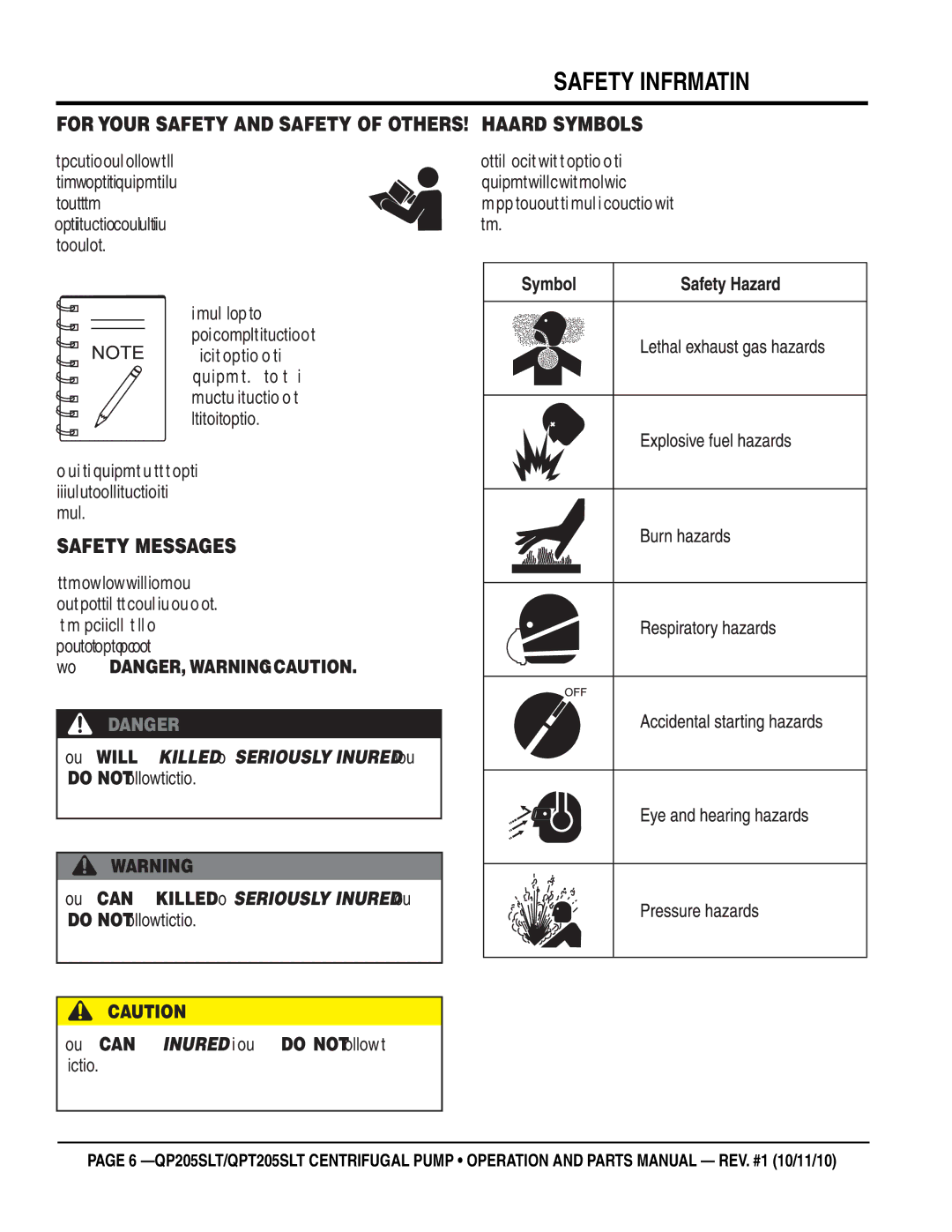 Multiquip QP205SLT, QPT205SLT manual Safety Information 