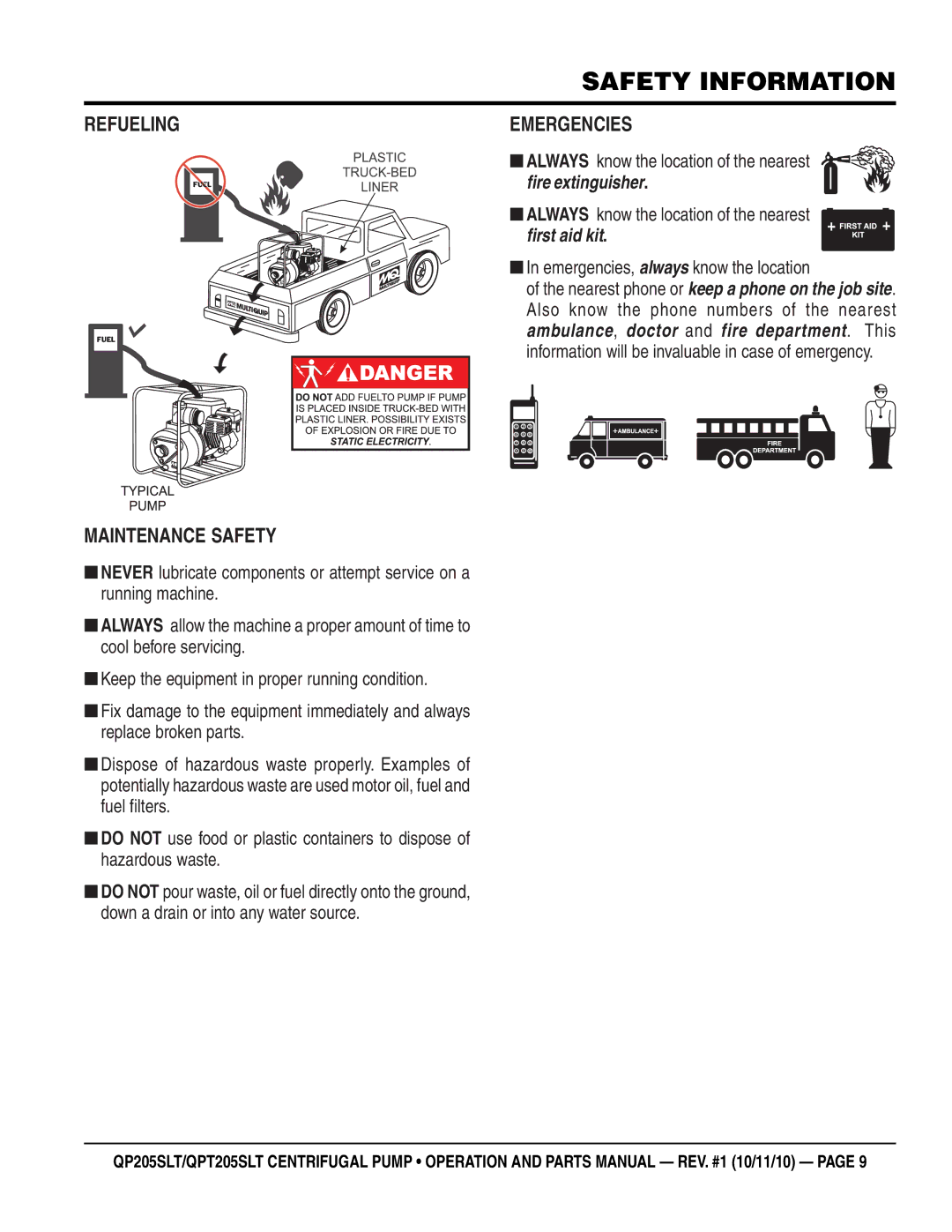 Multiquip QPT205SLT, QP205SLT manual Safety Information 