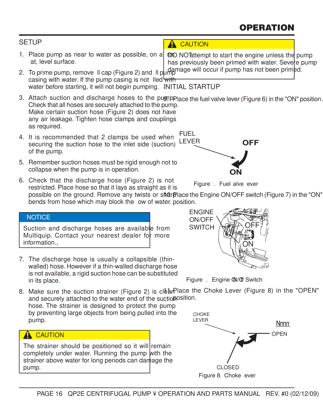 Multiquip QP2E manual Operation, Setup, Initial Startup 