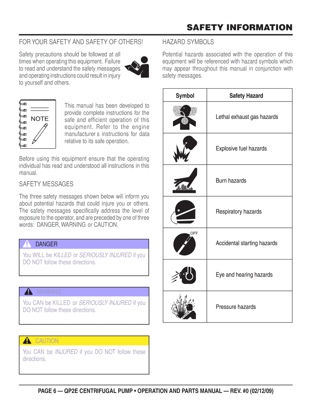 Multiquip QP2E manual Safety Information, For Your Safety and Safety of Others 