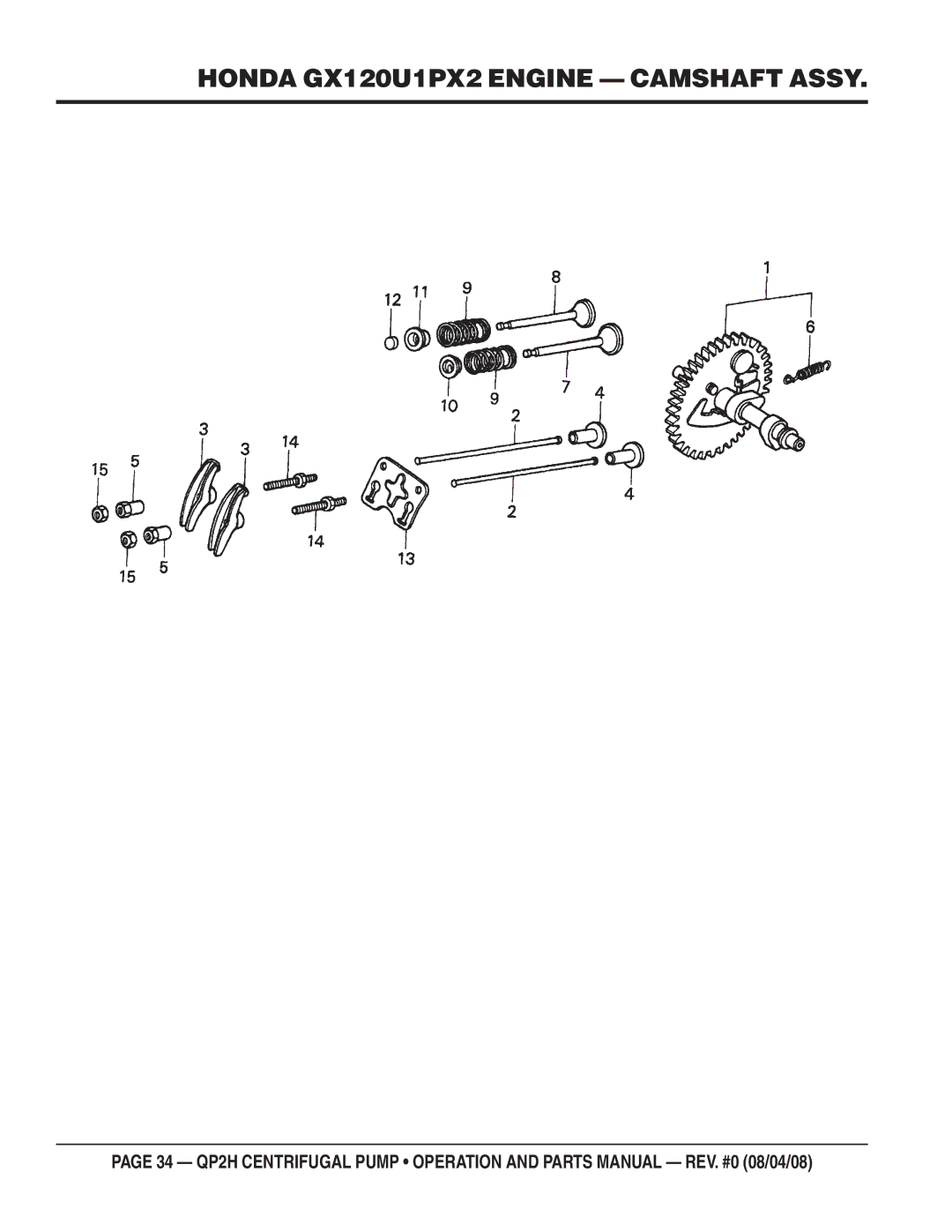 Multiquip QP2H manual Honda GX120U1PX2 Engine Camshaft Assy 