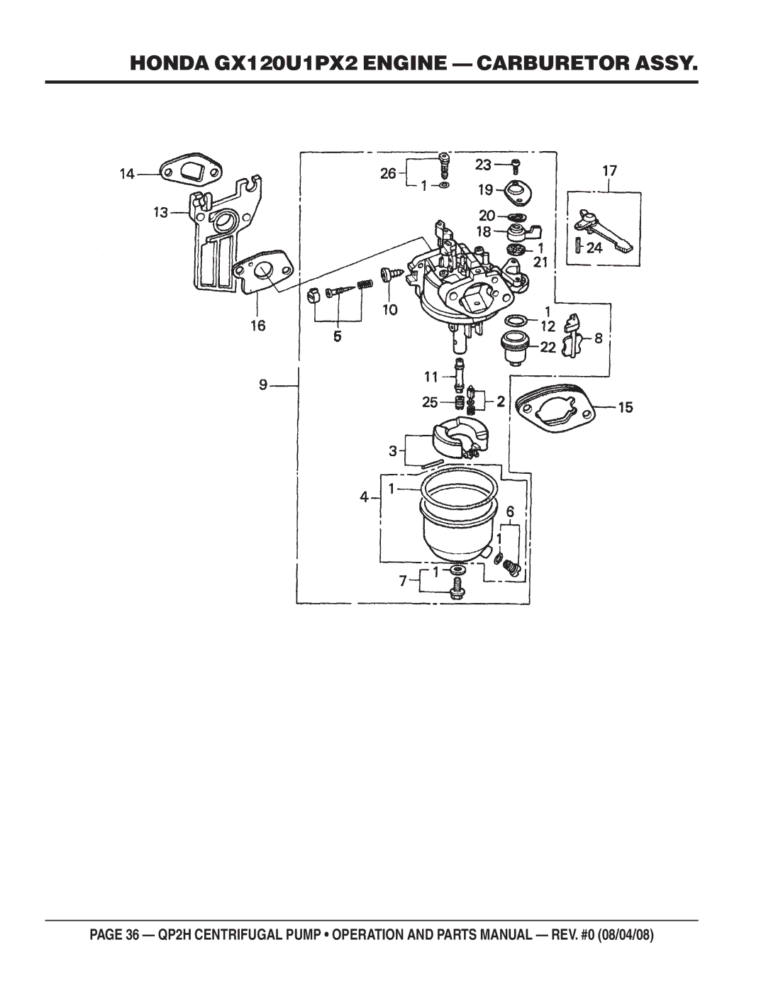 Multiquip QP2H manual Honda GX120U1PX2 Engine Carburetor Assy 