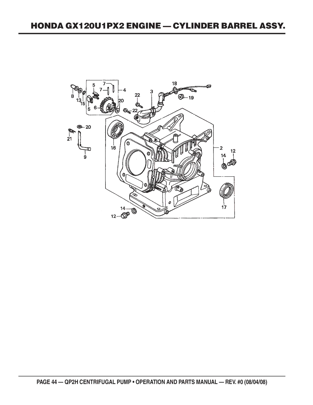 Multiquip QP2H manual Honda GX120U1PX2 Engine Cylinder Barrel Assy 