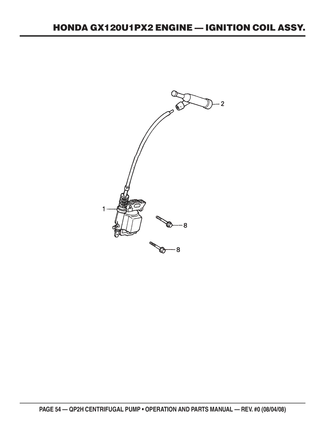 Multiquip QP2H manual Honda GX120U1PX2 Engine Ignition Coil Assy 