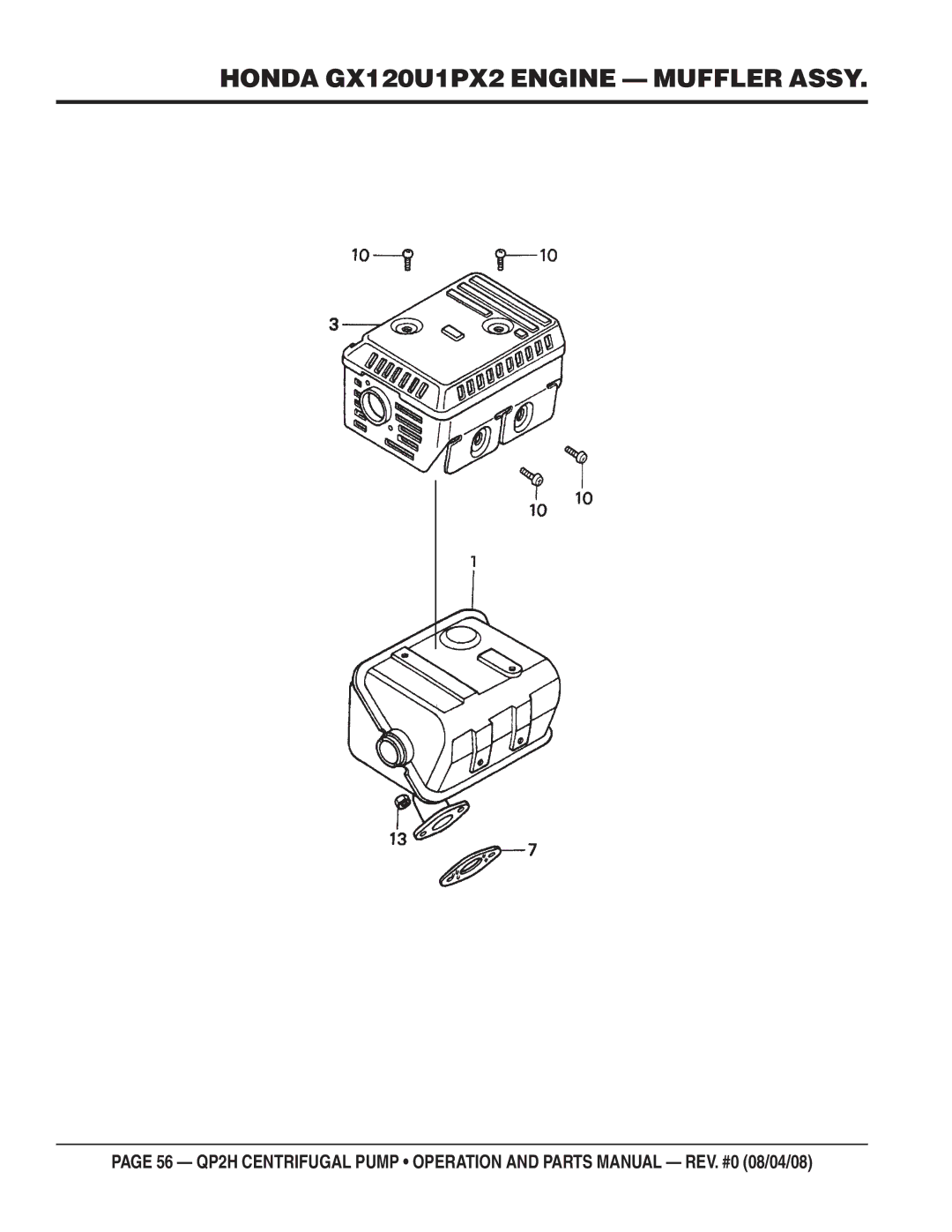 Multiquip QP2H manual Honda GX120U1PX2 Engine Muffler Assy 