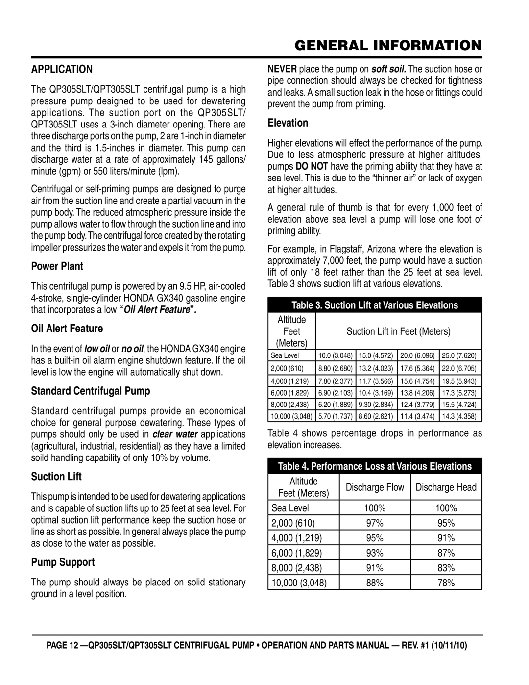 Multiquip QP305SLT, QPT305SLT manual General information 