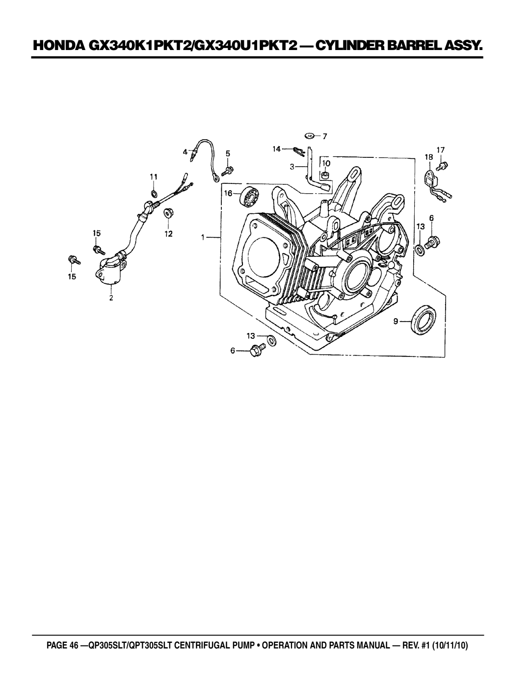 Multiquip QP305SLT, QPT305SLT manual Honda GX340K1PKT2/GX340U1PKT2 cylinder barrel assy 