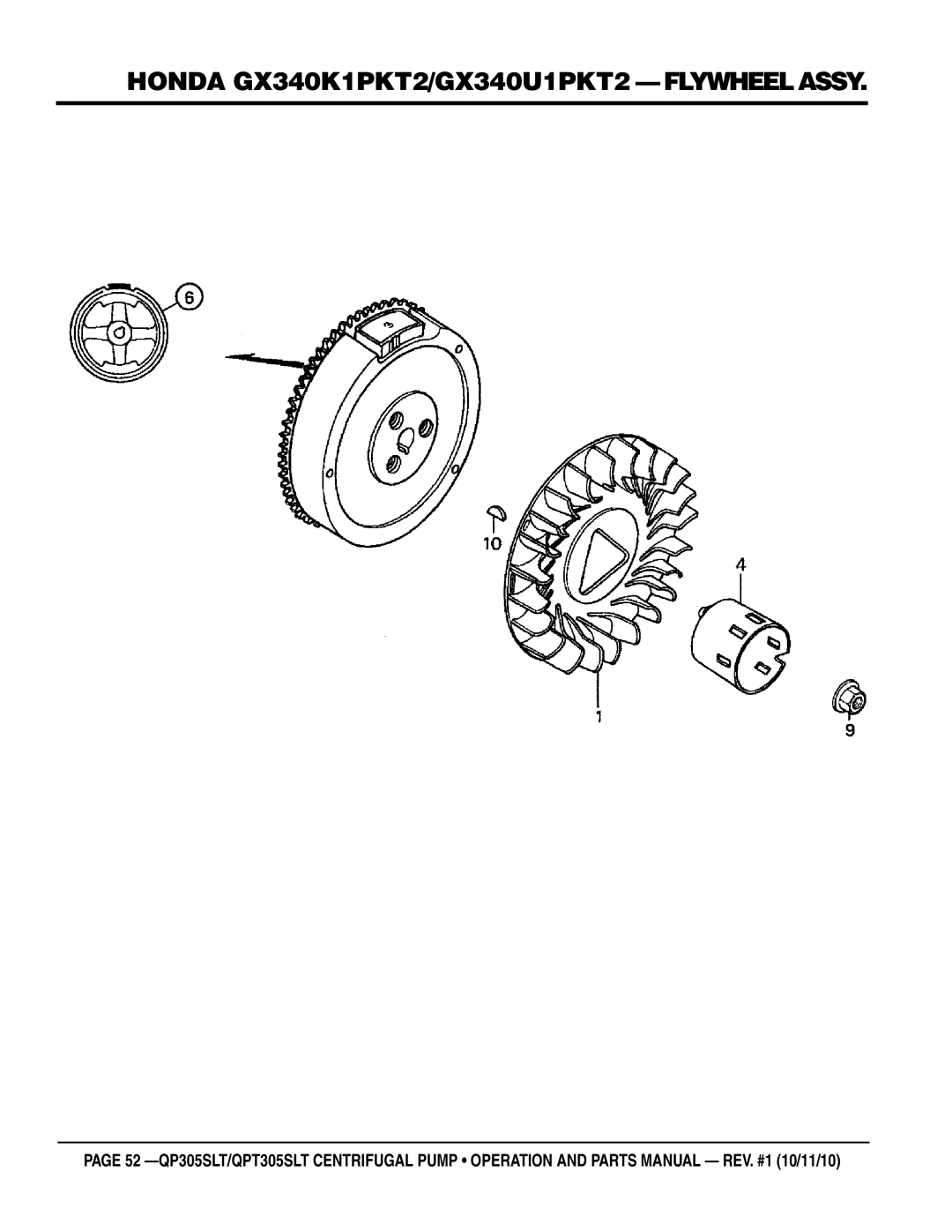 Multiquip QP305SLT, QPT305SLT manual Honda GX340K1PKT2/GX340U1PKT2 flywheel assy 