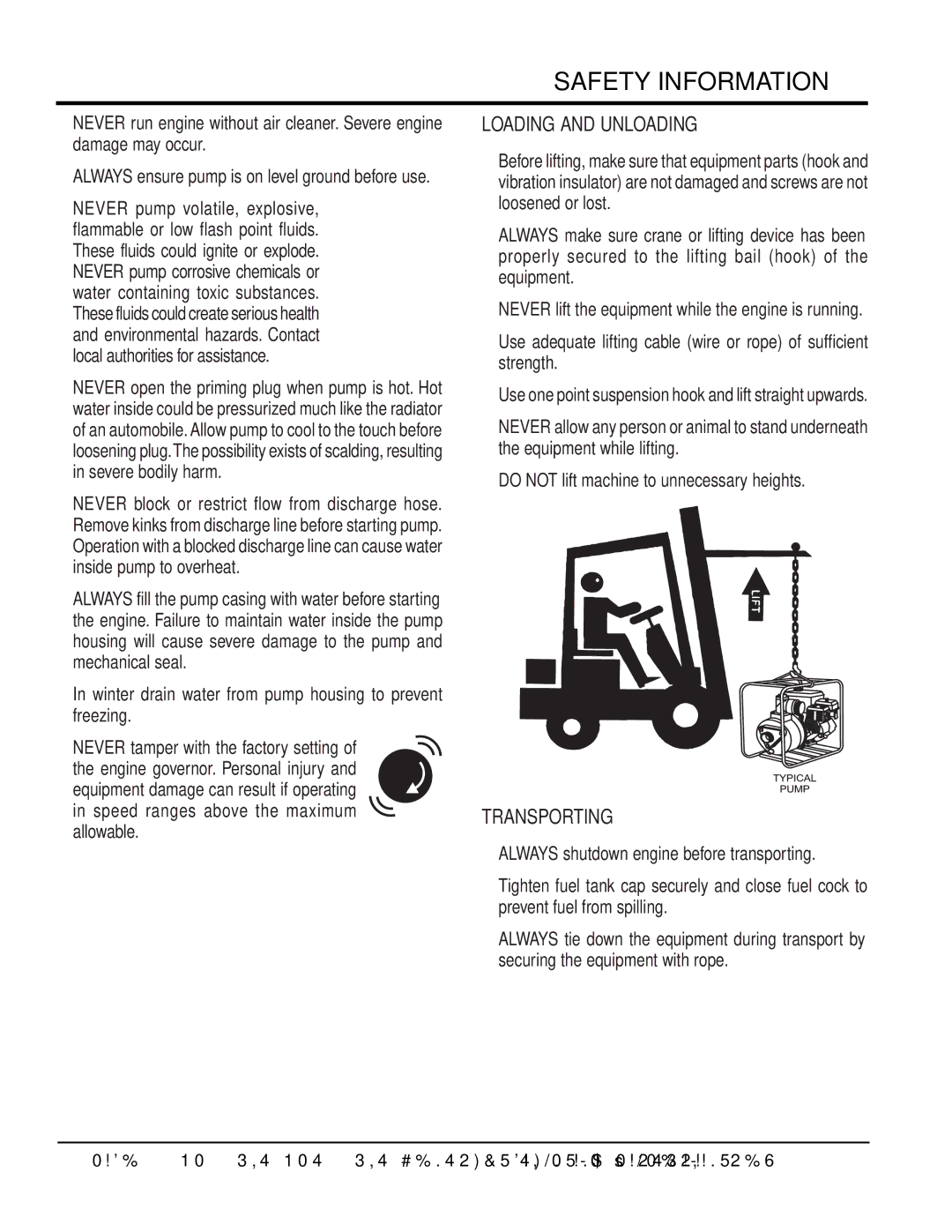 Multiquip QP305SLT, QPT305SLT manual Safety Information, Always ensure pump is on level ground before use 