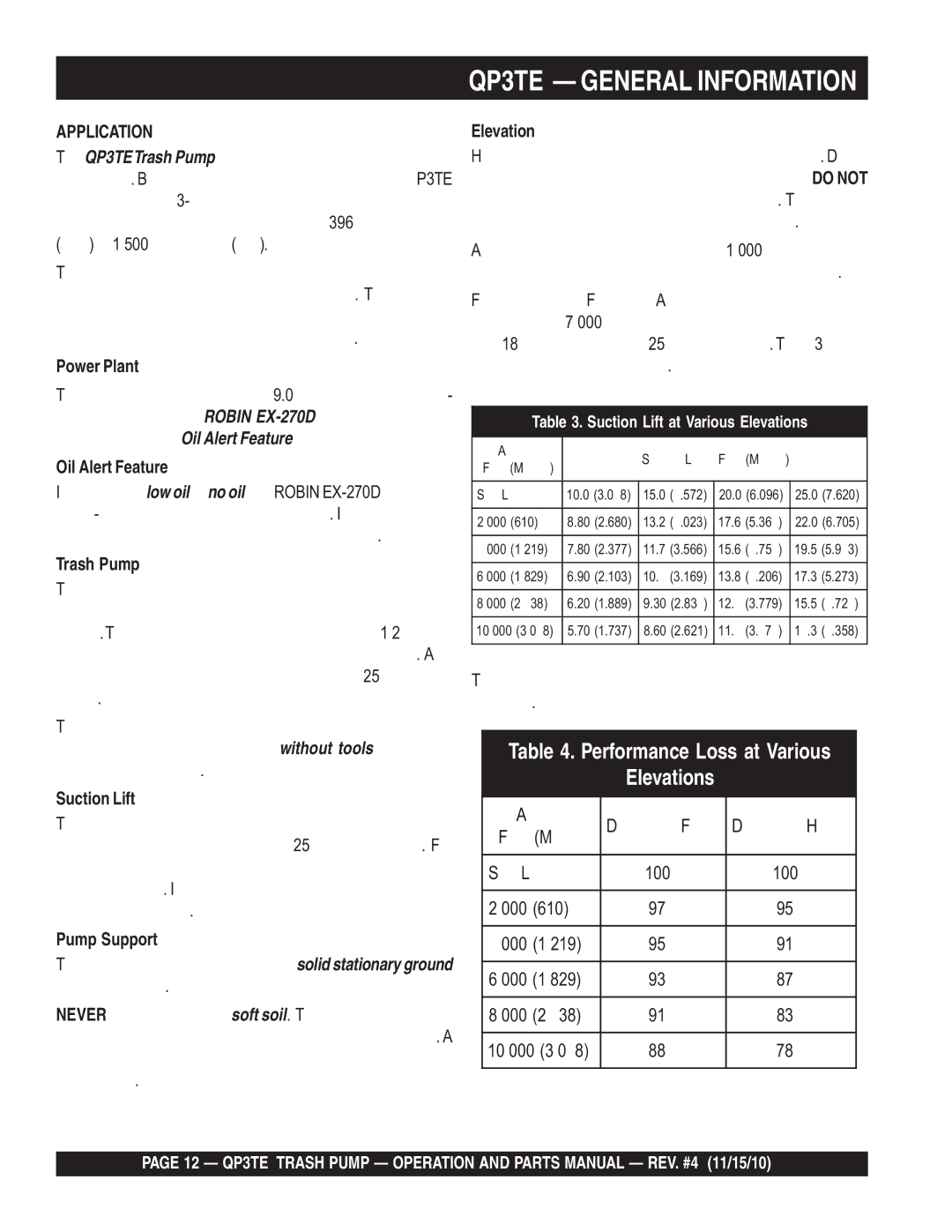 Multiquip manual QP3TE General Information, Application 