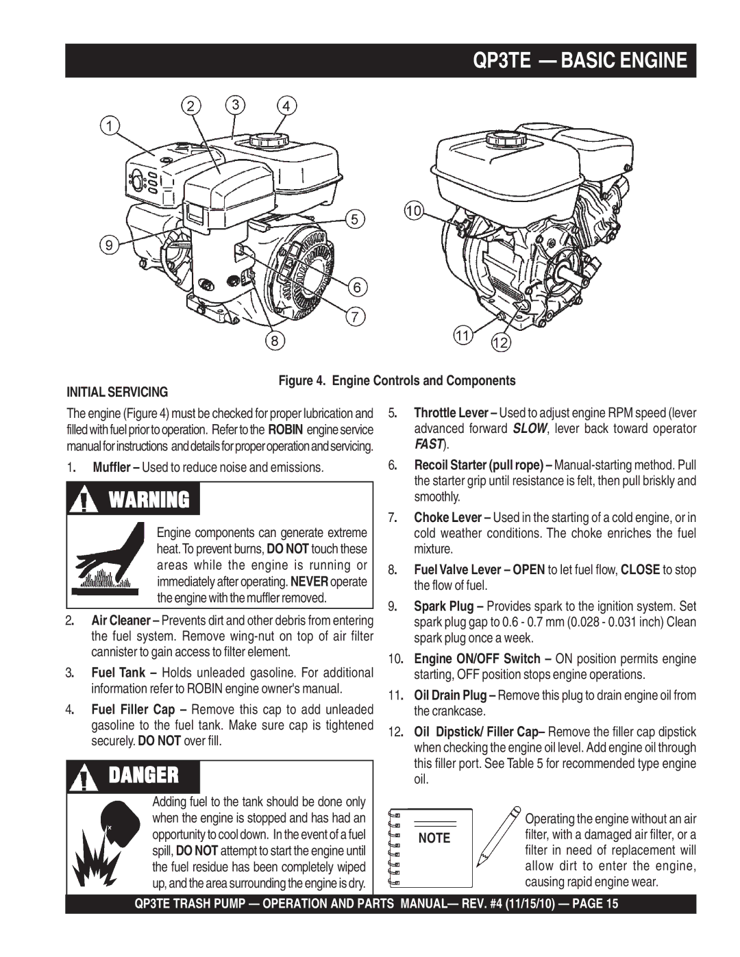 Multiquip manual QP3TE Basic Engine, Initial Servicing 