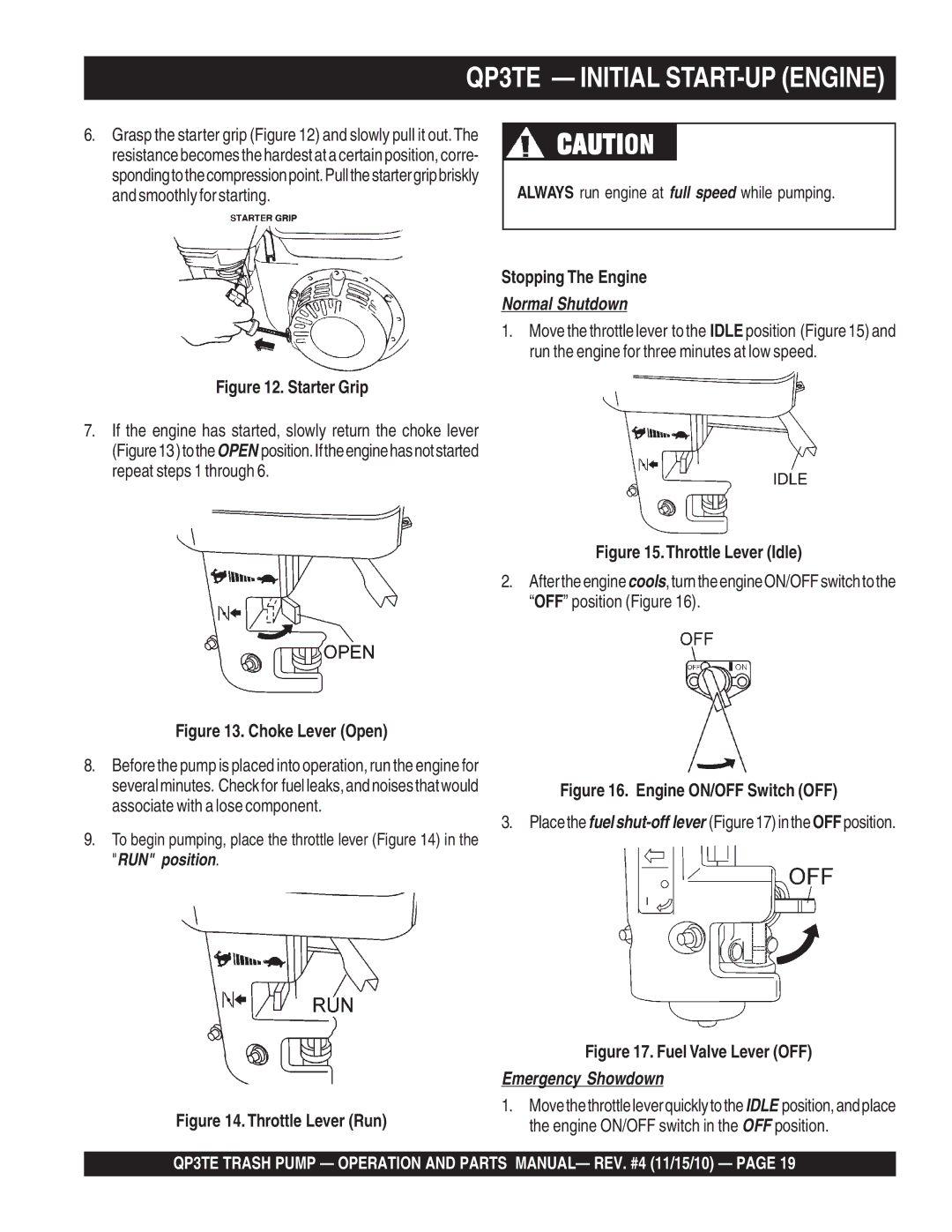 Multiquip manual QP3TE Initial START-UP Engine, Normal Shutdown 