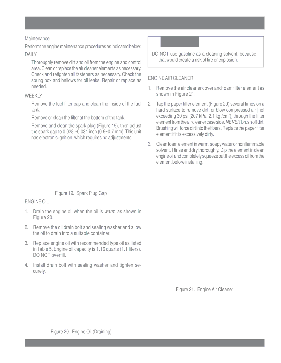 Multiquip manual QP3TE Maintenance Engine, Daily 