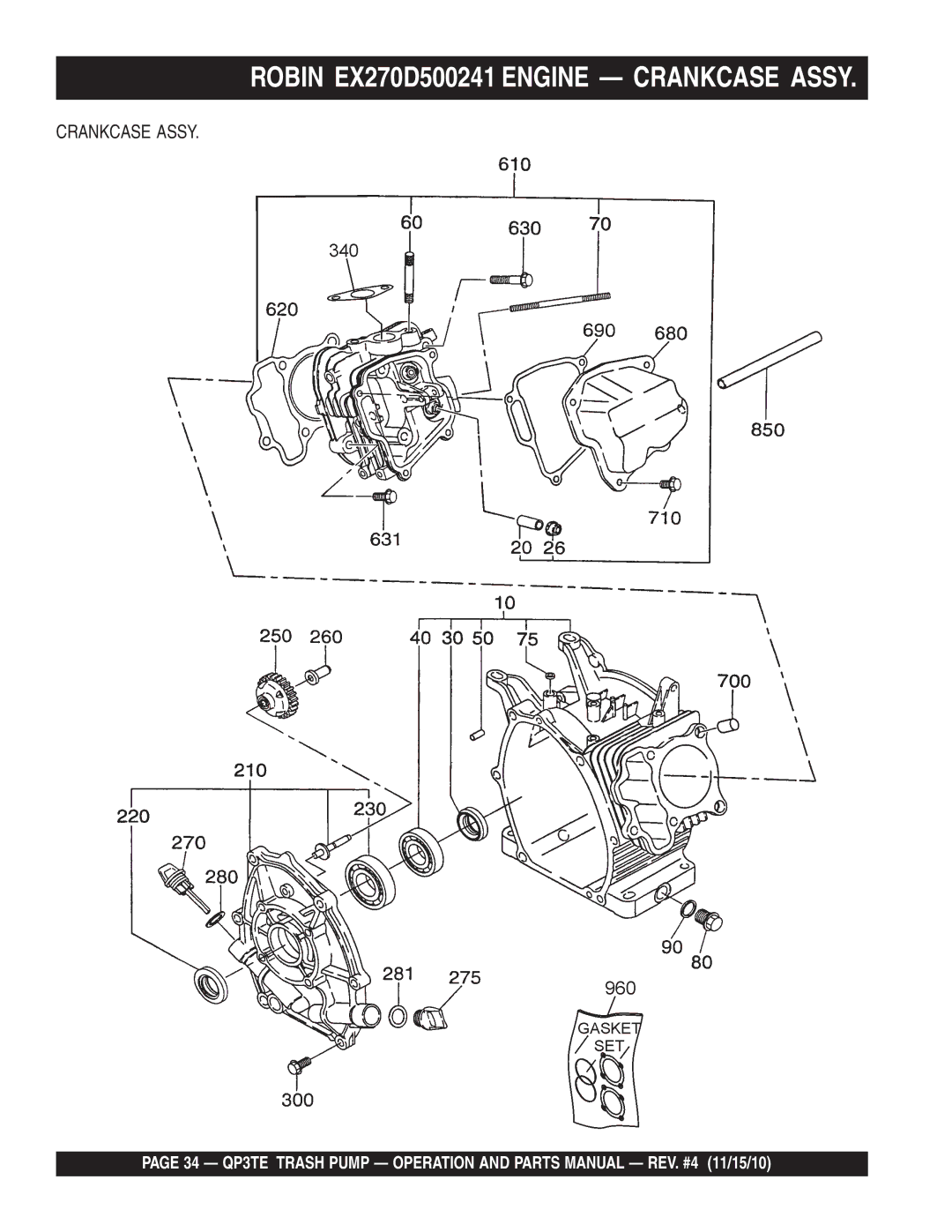 Multiquip QP3TE manual Robin EX270D500241 Engine Crankcase Assy 