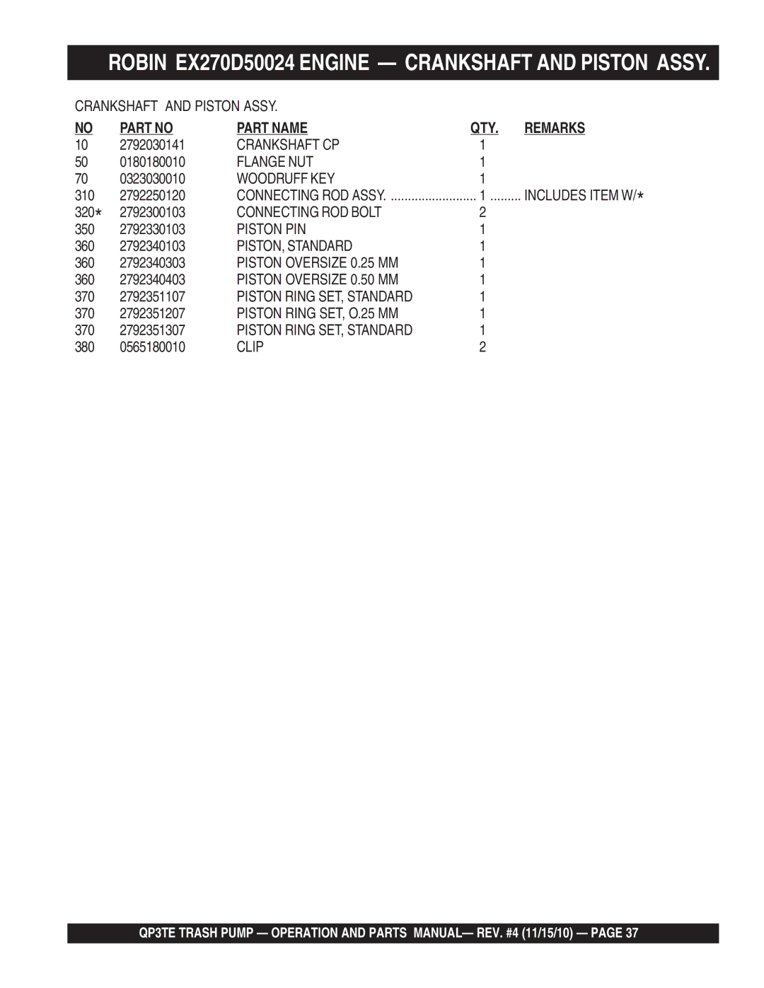 Multiquip QP3TE manual Robin EX270D50024 Engine Crankshaft and Piston Assy 