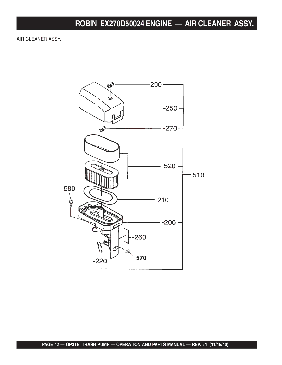 Multiquip QP3TE manual Robin EX270D50024 Engine AIR Cleaner Assy 