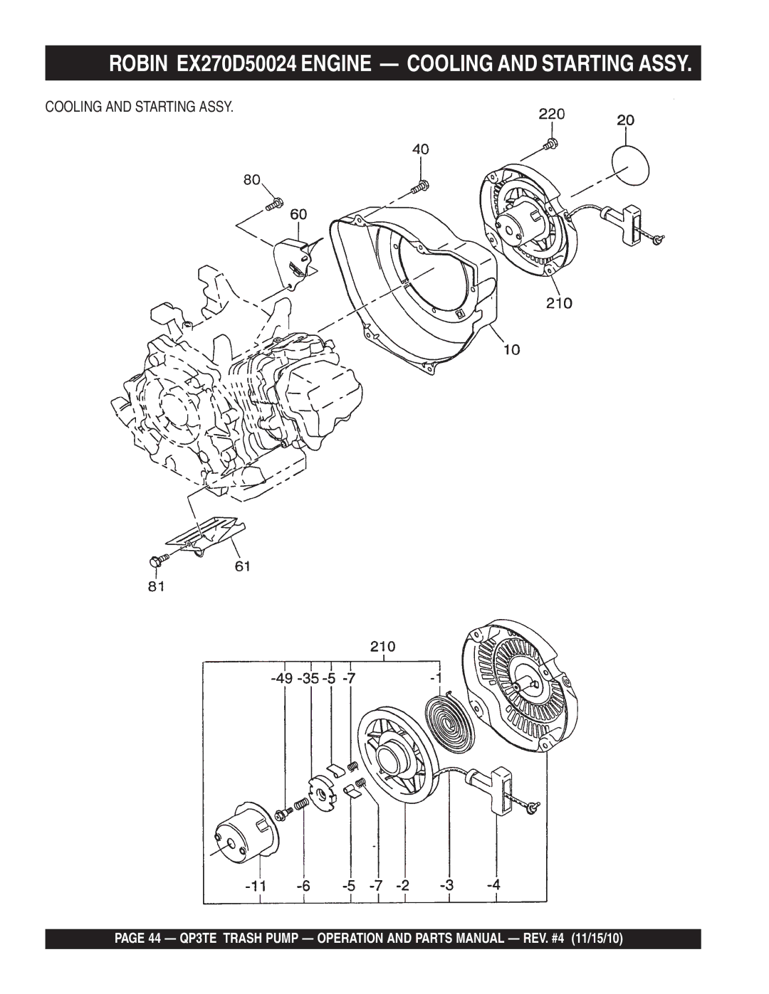 Multiquip QP3TE manual Robin EX270D50024 Engine Cooling and Starting Assy 