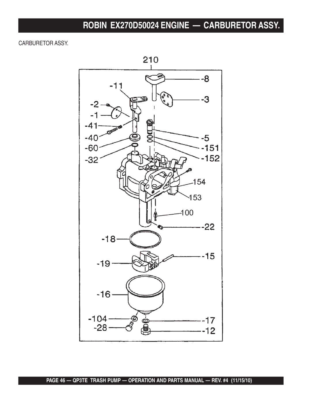 Multiquip QP3TE manual Robin EX270D50024 Engine Carburetor Assy 