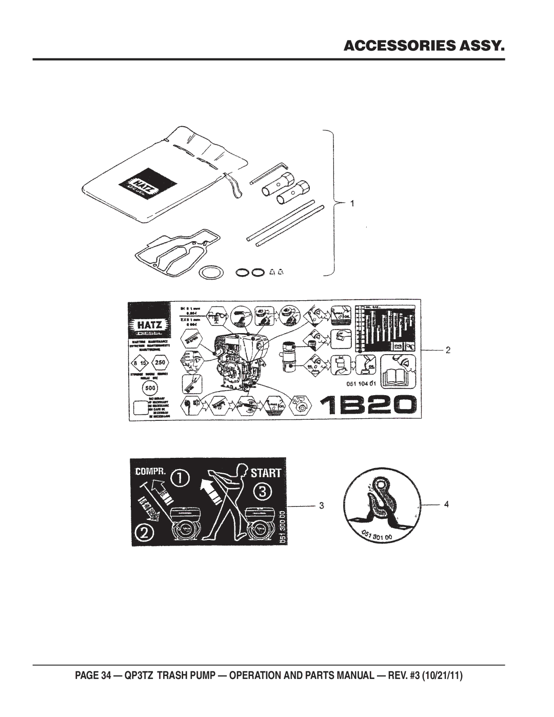 Multiquip QP3TZ manual Accessories Assy 