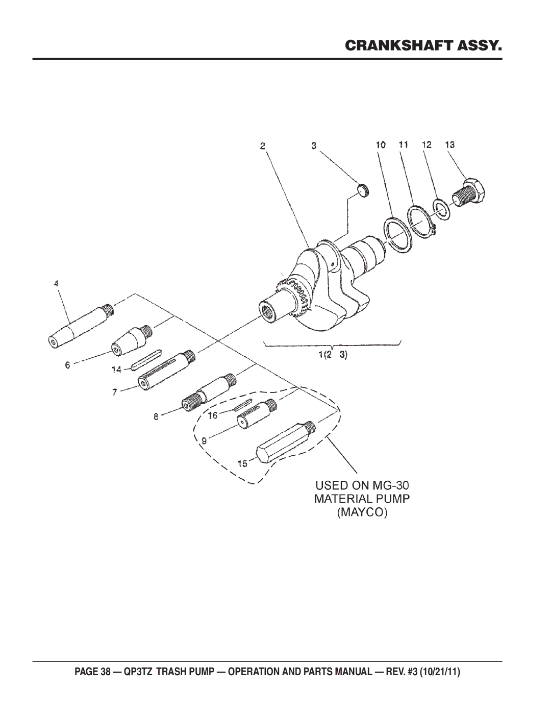 Multiquip QP3TZ manual Crankshaft Assy 