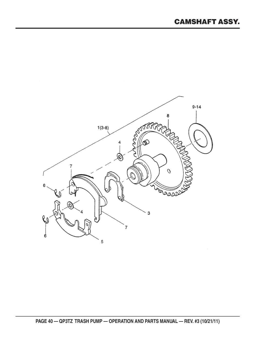 Multiquip QP3TZ manual Camshaft Assy 