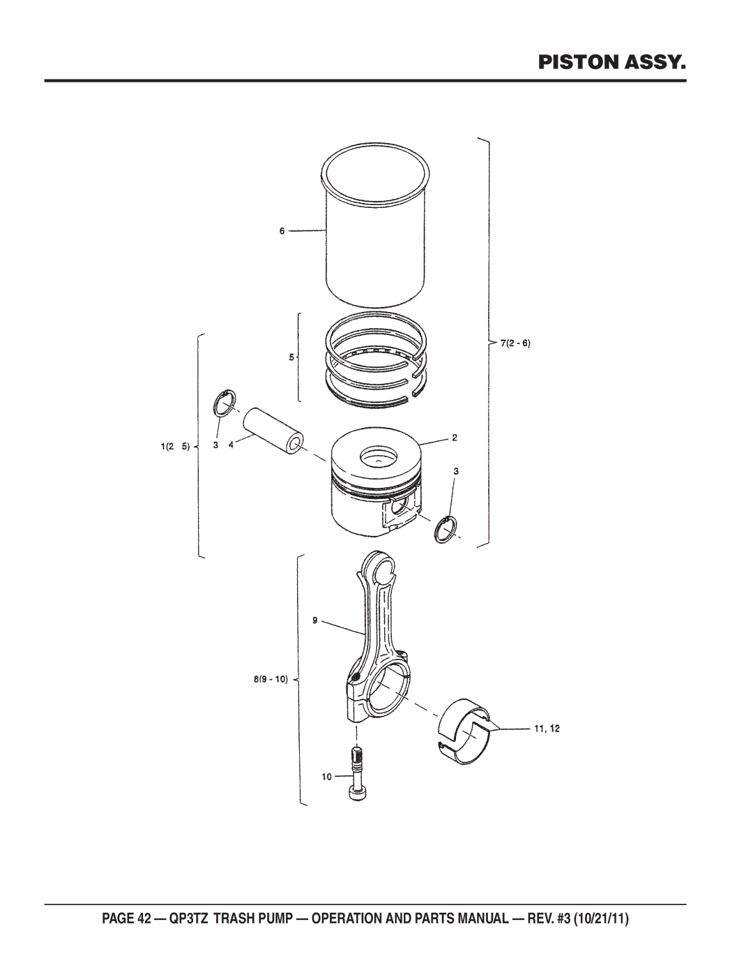 Multiquip QP3TZ manual Piston Assy 