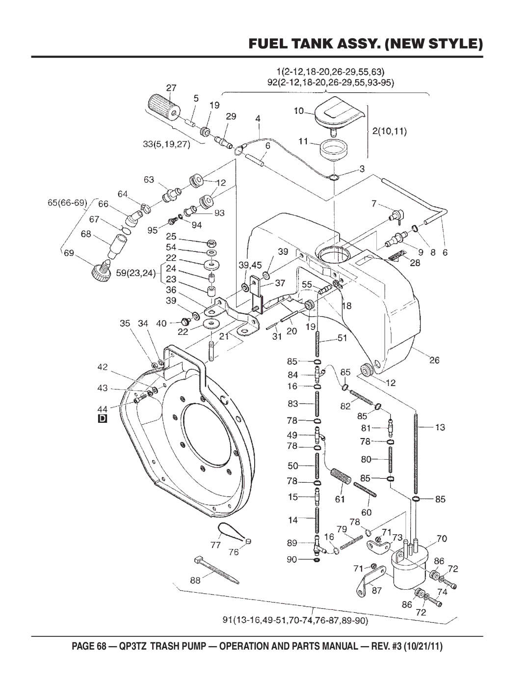 Multiquip QP3TZ manual Fuel Tank ASSY. NEW Style 