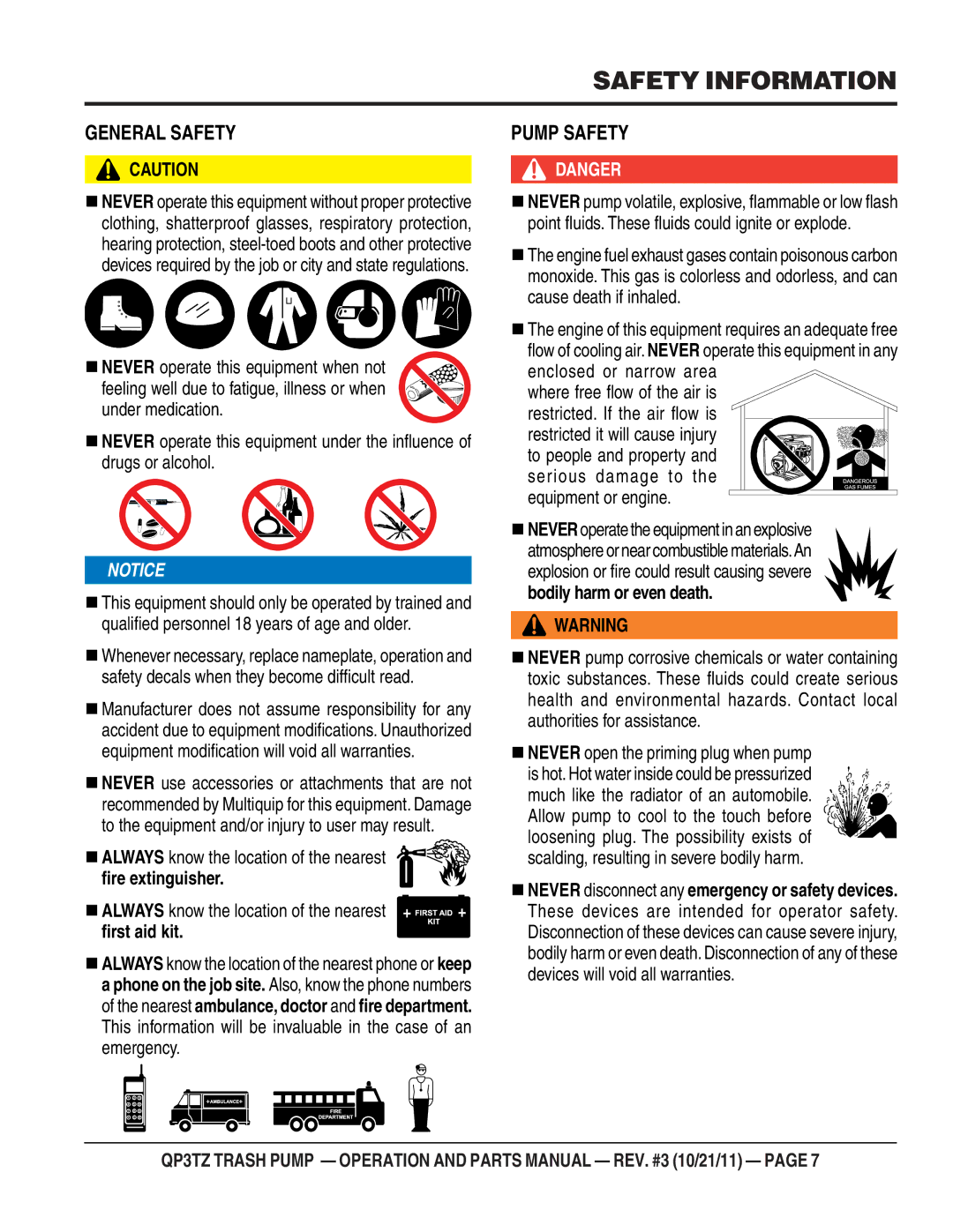 Multiquip QP3TZ manual General Safety 