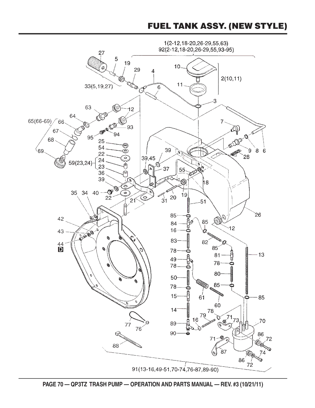 Multiquip QP3TZ manual Fuel Tank ASSY. NEW Style 