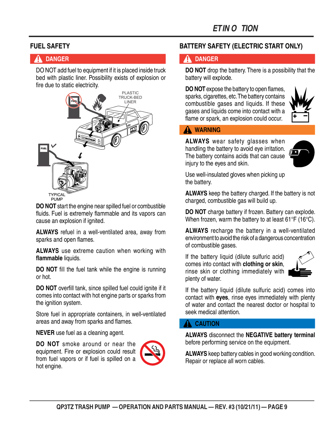 Multiquip QP3TZ manual Fuel Safety 