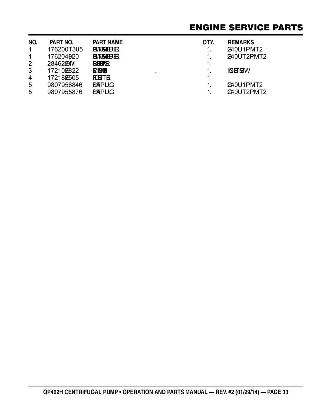 Multiquip qp402h manual 17620Z0T305, 17620Z4H020, 28462ZE2W11, 17210ZE2822, 17218ZE2505, 9807956846, 9807955876 