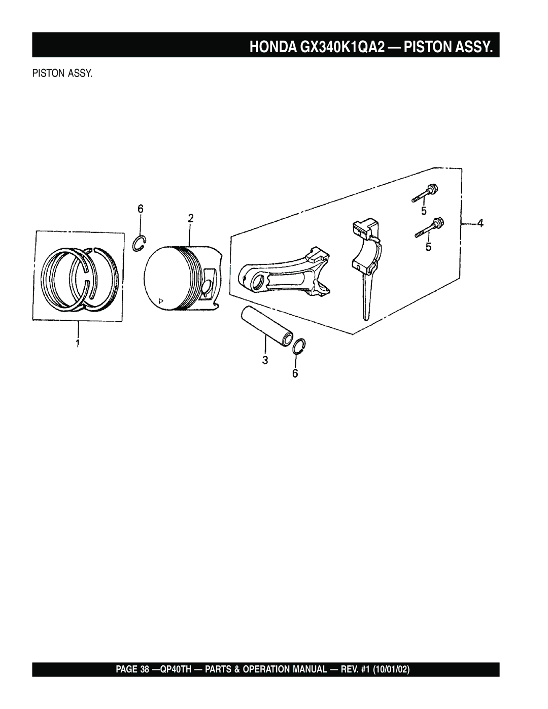 Multiquip QP40TH operation manual Honda GX340K1QA2 Piston Assy 