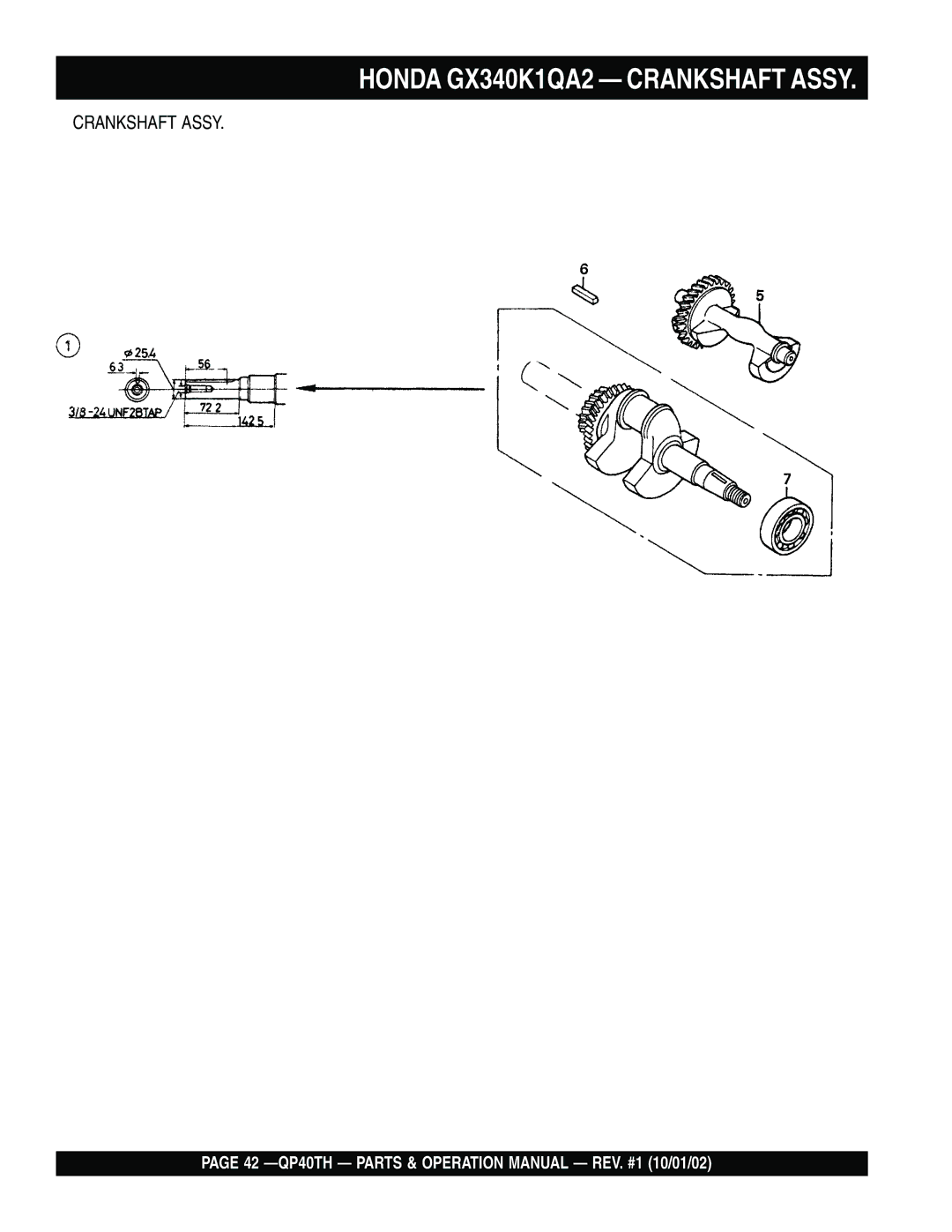 Multiquip QP40TH operation manual Honda GX340K1QA2 Crankshaft Assy 