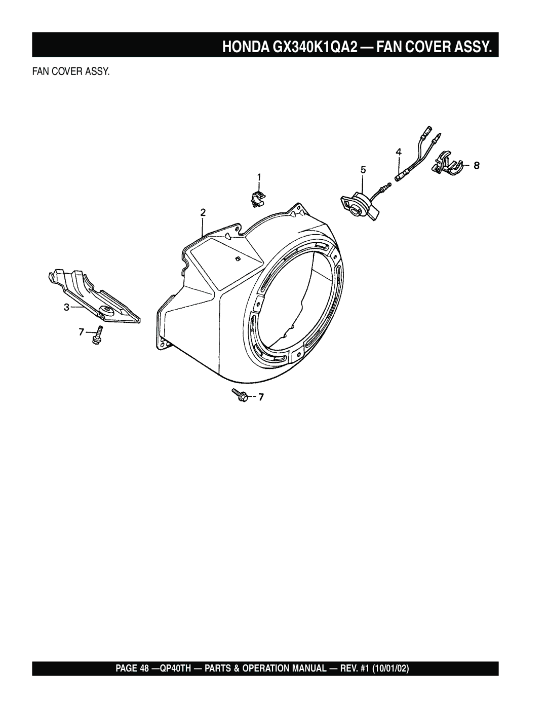Multiquip QP40TH operation manual Honda GX340K1QA2 FAN Cover Assy 
