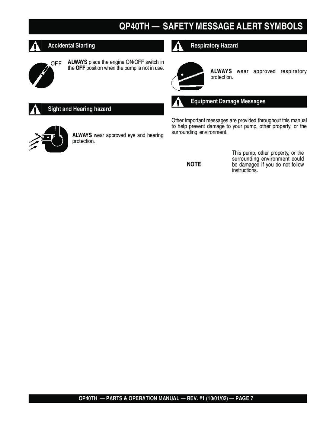 Multiquip QP40TH operation manual Always wear approved respiratory protection, Instructions 