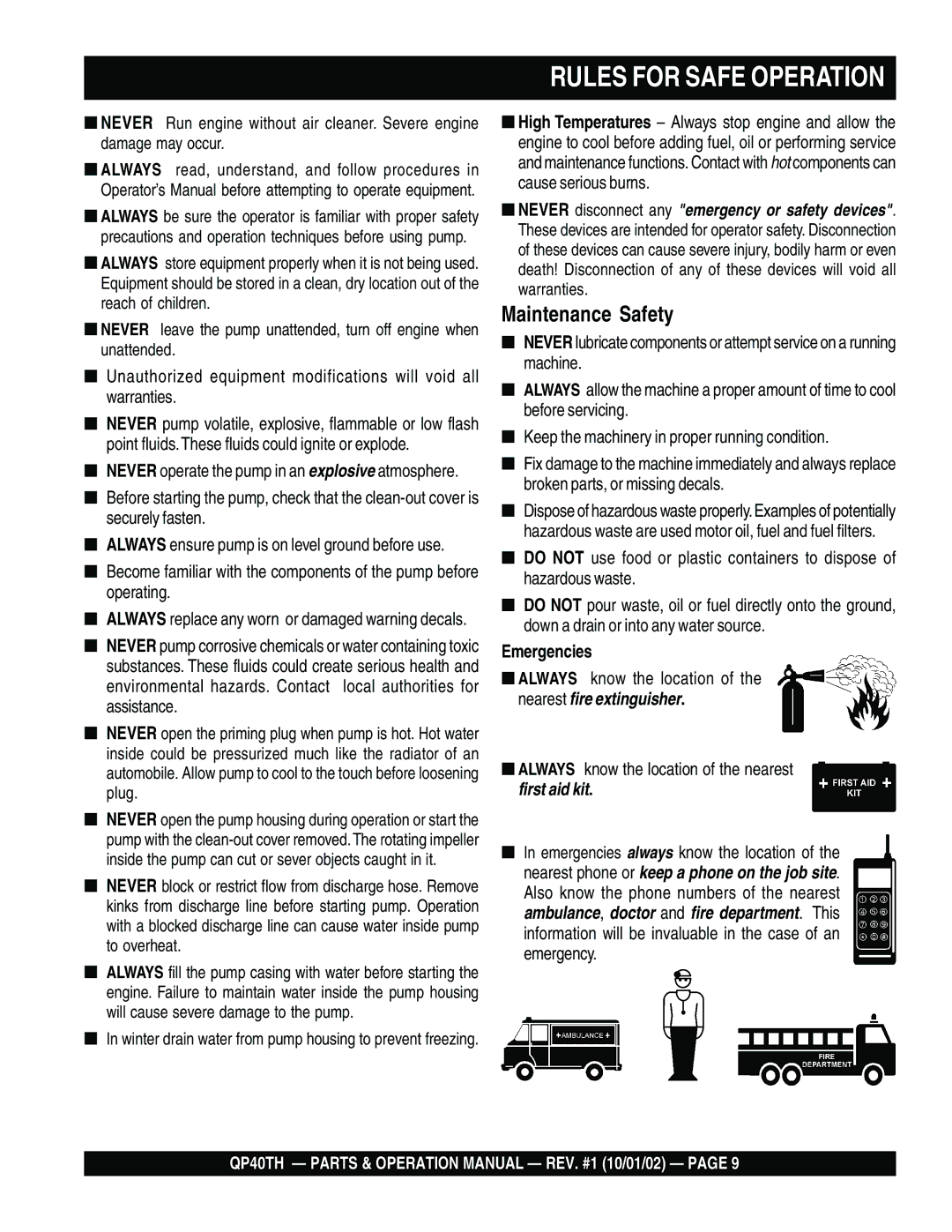 Multiquip QP40TH operation manual Rules for Safe Operation 